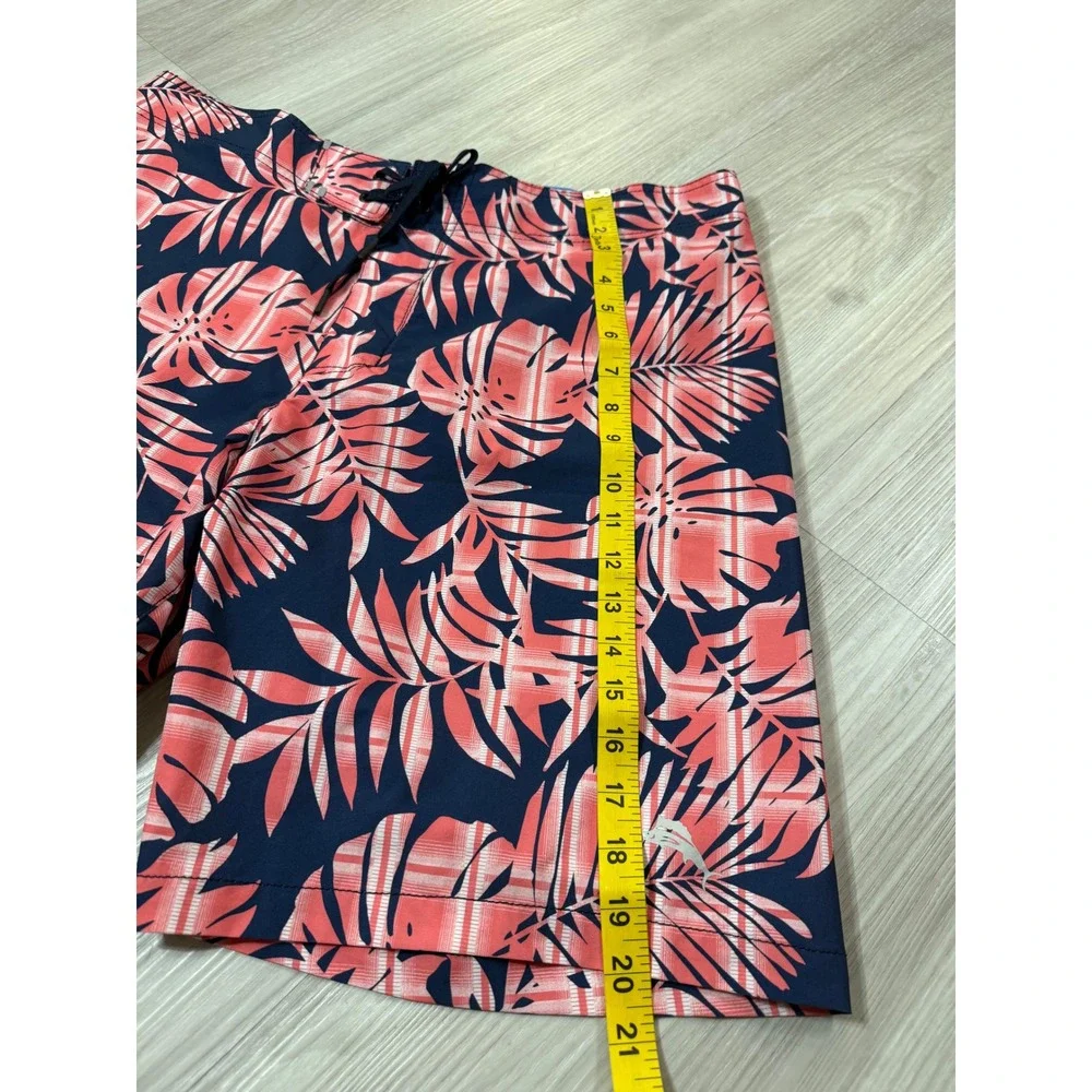 Tommy Bahama Mens 36 Board Shorts Tropical Palm Print Navy Coral Swim Trunks